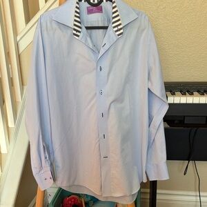 Lorenzo Uomo Sky Blue Dress Shirt with Striped Collar